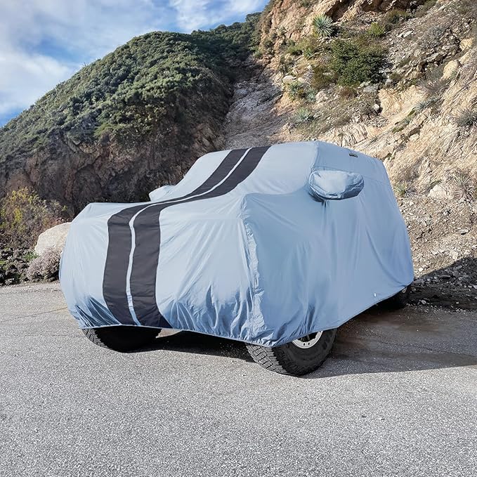 iCarCover Premium SUV Cover for 2003-2026 Porsche Cayenne Heavy Duty Waterproof All Weather Automobiles Custom Fit Full Exterior Indoor Outdoor UV Snow Rain Protection Covers (Stripe - Gray/Black)
