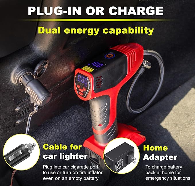 Bullseye Pro Max Deluxe Tire Inflator Portable Air Compressor, Portable Air Pump for Car Tires, Car Tire Inflator Portable - 150PSI, 12V DC 2000 mAhs, Tire Pressure Gauge, Rechargeable As Seen On TV