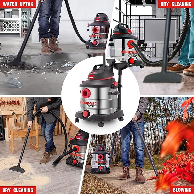 Shop-Vac 8 Gallon 6.0 Peak HP Wet/Dry Vacuum, Stainless Steel Tank, Portable Shop Vacuum with Multifunctional Attachments for Jobsite, Garage & Workshop. 5989400