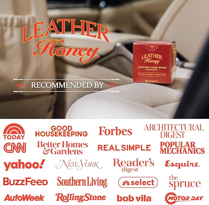 Leather Honey Conditioner Wipes: Restore Leather On-The-Go. Protect & Condition Any Color of Leather Couches, Car Seats, Purses, Shoes, Bags & Tack. Made in the USA! 10 Non-Toxic, Ready-to-Use Wipes