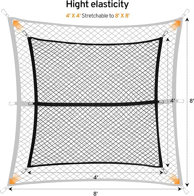Cargo Net for Pickup Truck Bed for Dodge Ram 1500 2500 3500 Crew Quad Cab Classic 2000-2025 2026 Mesh Organizer Stretchable 4'x4' to 7'x7' Netting Highly Elastic