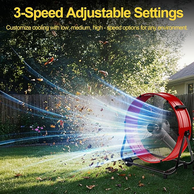 Uthfy 14000CFM Heavy Duty Industrial Drum Fan, 30 Inch High Velocity Floor Fan with 360° Tilt, 2 Casters,Handle,3 Speeds 550W Garage Fan for Shop,Patio,Yard,Commercial,Workshop,Factory