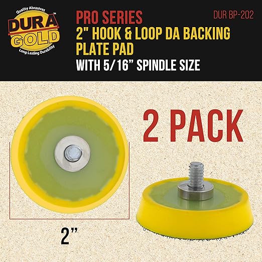 Dura-Gold Pro Series 2" Hook & Loop DA Backing Plate Pad, 2 Pack - Flexible Dual-Action Random Orbital Sander Polisher Pad, 5/16" Threads For Auto Woodworking Sandpaper Sanding Car Polishing Detailing