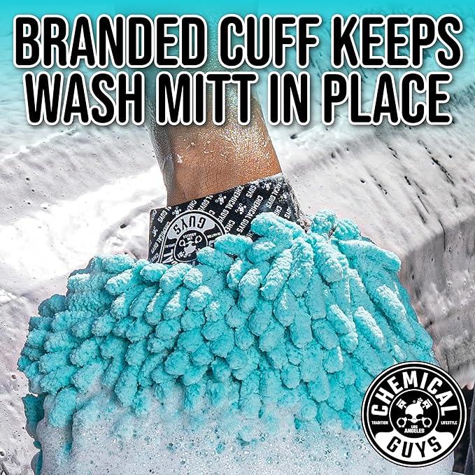 Chemical Guys MIC513 Big Noodle Chenille Microfiber Scratch Free Supersized Car Wash Mitt for Cars, Trucks, SUVs, RVs & More, Turquoise (11" x 12") (Pack of 12)