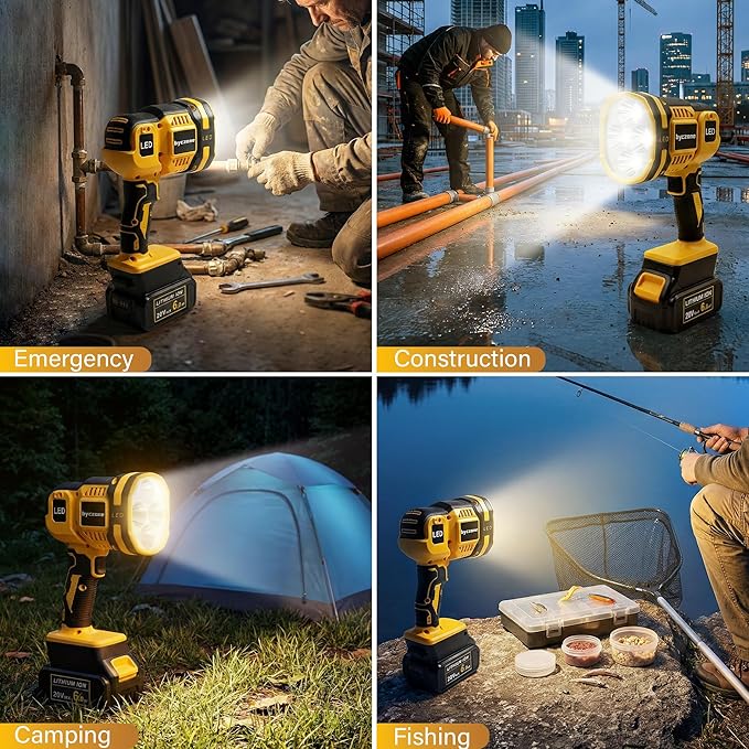 Handheld Spotlight for Dewalt 20V Battery, 1500LM LED Work Light, Flashlight with 2 Modes & 90° Pivoting Head, for Workshop, Camping, Jobsites (Battery Not Included)