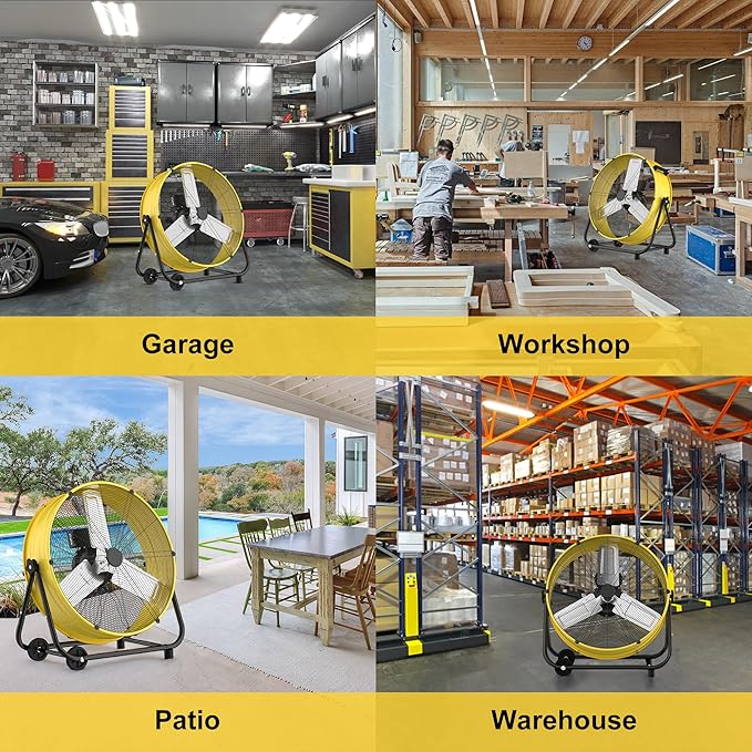 Uthfy 40 Inch High Velocity Floor Fan, 24800CFM Heavy Duty Industrial Drum Fan with 3 Speeds, 360° Tilt Metal Garage Fan with Wheels for Warehouse, Commercial, Workshop, Factory and Gym