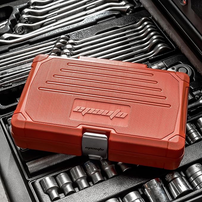 EPAuto 47 Pieces 1/4-Inch and 3/8-Inch Drive Socket Set with 90 Tooth Reversible Ratchet