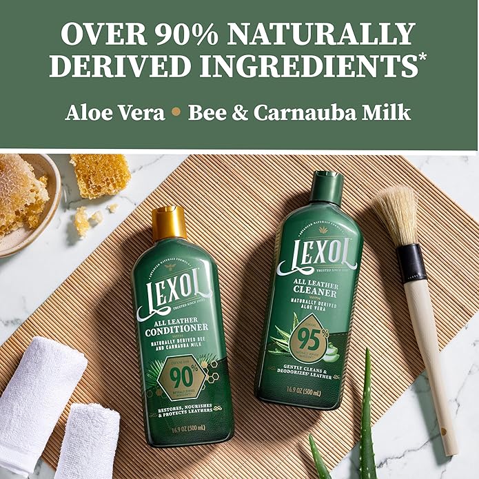 Lexol Advanced Naturals Leather Care Kit with All Leather Cleaner, Conditioner, 2 Cotton Cloths and Natural Bristle Brush, Great for Car Interiors, Furniture, Bags, Boots, Baseball Gloves, 5 Piece Kit
