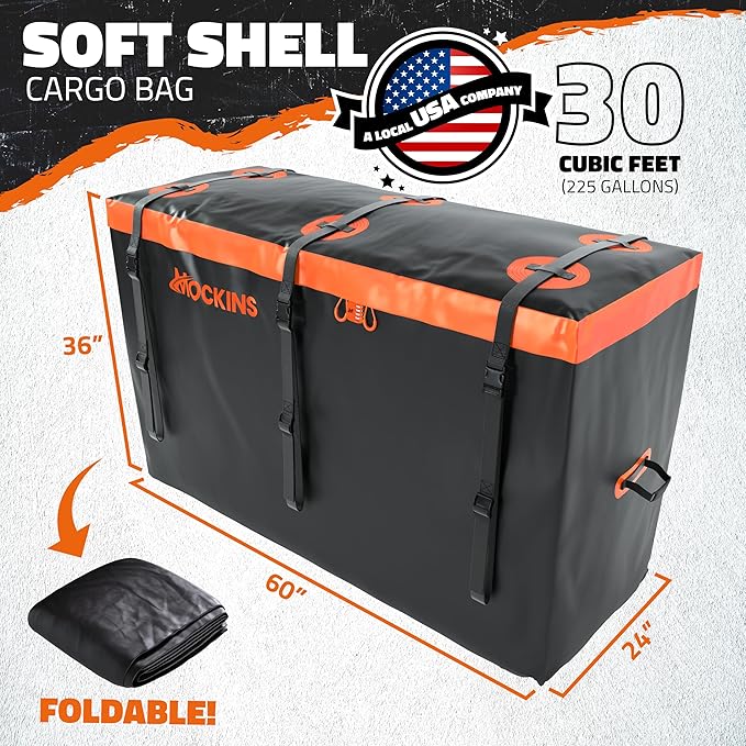 Mockins 30 Cubic Ft. Trailer Hitch Cargo Carrier Bag & 6 Packing Cubes 29"x23"x12" | 60"x24"x36" Waterproof Cargo Bag for Hitch Carrier | Set of Vehicle Soft-Shell Carriers with Buckle Straps & Lock