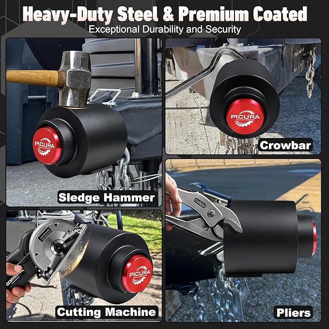 2026 Upgraded Trailer Lock Fits 2-5/16 Inch Coupler, Heavy Duty Trailer Hitch Locks, Anti-Theft Trailer Coupler Lock for RV, Trailer, Boat, Pickup(Red)