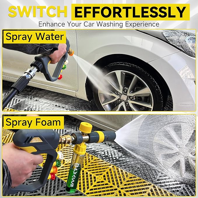PWACCS Pressure Washer Gun with Foam Cannon, Mini No-Dilution Foam Cannon Pro Power Wash, Soap Cannon with 4 Nozzle Tips for Car Wash