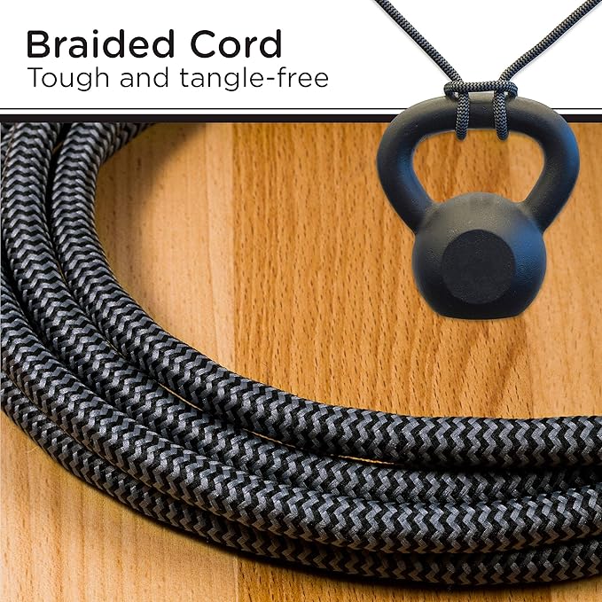 Cordinate 3 Outlet Power Strip Indoor Extension Cord 16 Gauge 10 Ft 3 Prong Braided Extension Cords Flat Extension Cord ETL Listed Black 42024