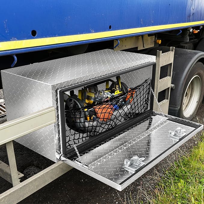 AUTOSAVER88 36 Inch Underbody Tool Box, Heavy Duty Aluminum Diamond Plate Toolbox Chest Storage Organizer, Waterproof Chest Storage Box with Lock for Trucks, Trailers, RVs, Warehouses, Silver