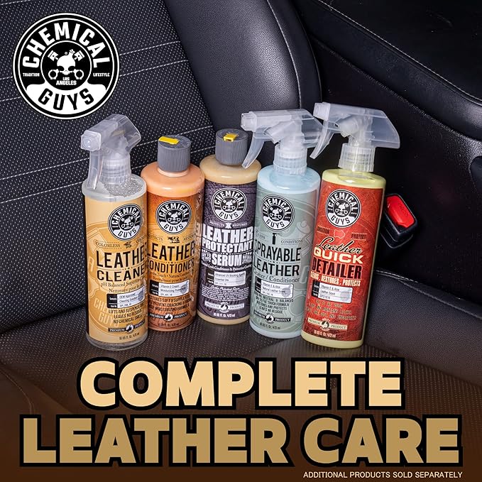 Chemical Guys Colorless and Odorless Leather Cleaner - Safe for Natural, Synthetic, Faux, and Pleather, Car Interior Cleaner, Safe for Furniture, Boots, Apparel, & More - 16 oz