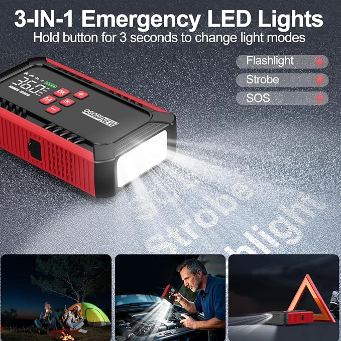 8000A Jump Starter with Air Compressor, 26800mAh Car Battery Jump Starter (All Gas/16.0L Diesel) with 150PSI Auto-Shutoff Tire Inflator, 12V Jump Box with Booster, Jumper Cables, Cigarette Lighter