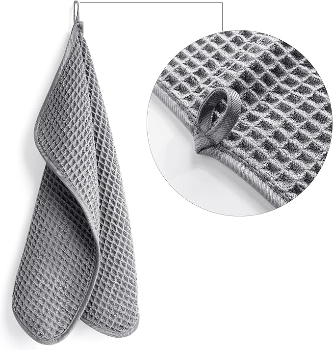 POLYTE 430 GSM Microfiber Lint Free Washcloth Face Towel, 13 x 13 in, 4 Pack (Waffle Weave)