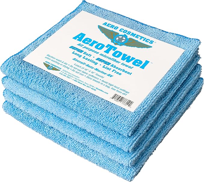 Aero Cosmetics All-Purpose Microfiber Cleaning Towels (4-Pack) Cleaning Cloth for Wet or Waterless Wash - Highly Absorbent, Lint-Free, Car, RV, Motorcycle, Kitchens, Bathrooms