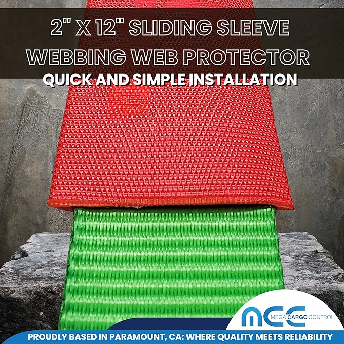 Mega Cargo Control 2" x 12" Sliding Sleeve Protectors for Towing Straps, Winch Tie Downs, Cargo Straps - Protective Sleeves (Red, 4 Pack)