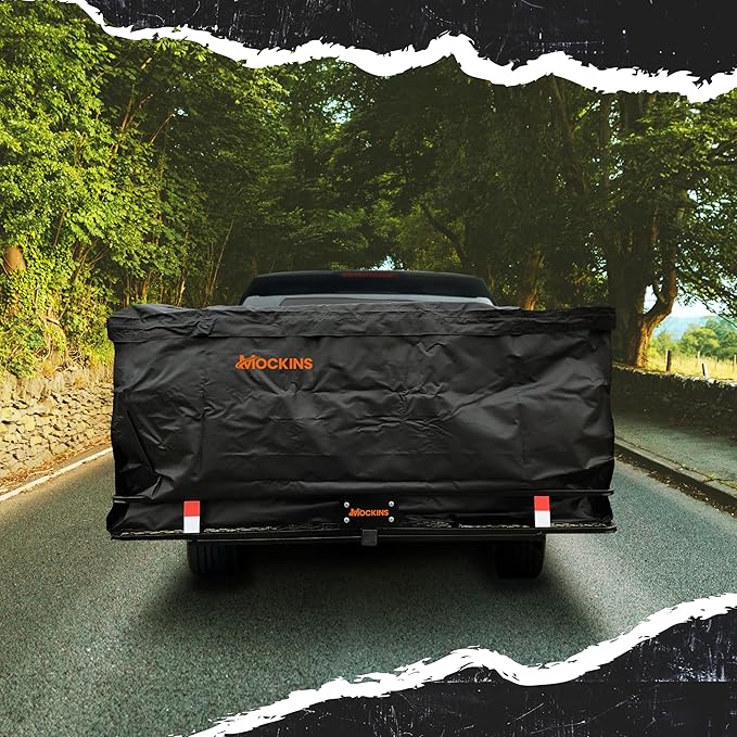 Mockins 40 CuFt XXL Trailer Hitch Cargo Carrier Bag | 70"x30"x33" Waterproof Cargo Bag for Hitch Carrier | All-Weather Abrasion-Resistant Vinyl Vehicle Soft-Shell Carriers w/Straps, Lock & Carry Bag