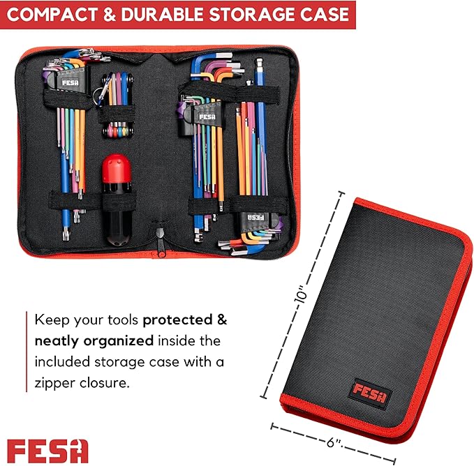FESA Jumbo Allen Wrench Set - 29-Piece Torx, Standard & Metric Allen Wrenches with Micro to Large Ball Ends - Hex Keys with Folding Hex Tool, T-Handle & Storage Case