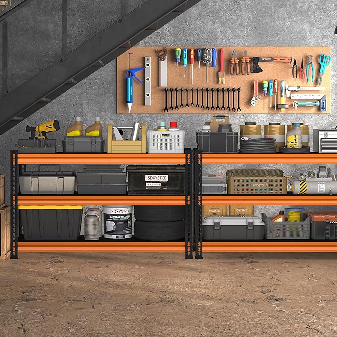 48" W Garage Shelving Heavy Duty, 1500LBS Loads Adjustable Garage Storage Shelves, 3-Tier Metal Shelving Units and Storage Racks, Industrial Utility Shelf,48" Wx18 Dx39 H, Orange