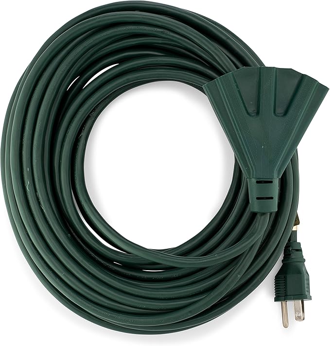 Holiday Lighting Outlet 50-Foot Green Extension Cord, 3-Prong Indoor & Outdoor Splitter, Perfect for Landscape Lighting
