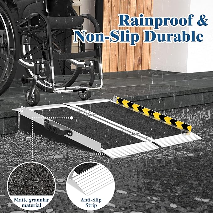 Portable Wheelchair Ramp 2FT, Non-Slip Aluminum Folding Handicap Ramp for Home Steps, 600LBS Capacity Threshold Ramp for Doorways, Stairs, Scooters
