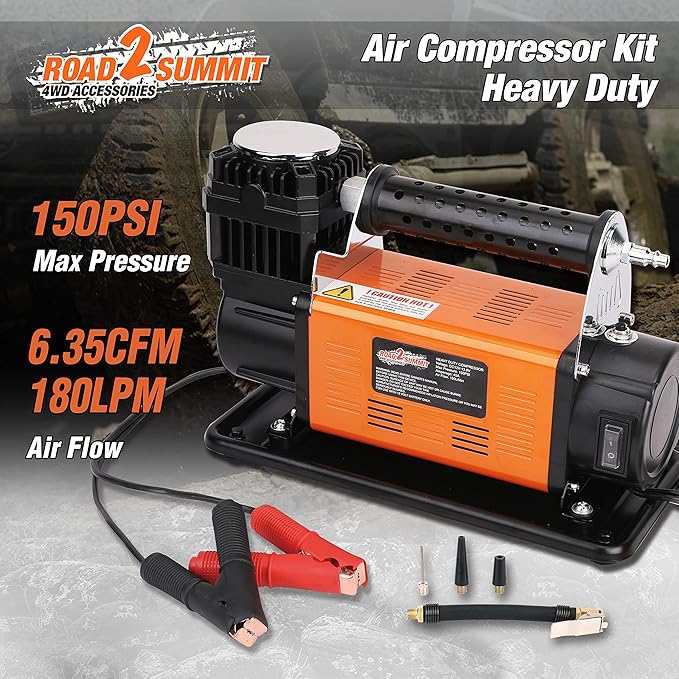 Heavy Duty Portable 12V Air Compressor Kit Inflate 6.35CFM (180L/ Min), Max 150PSI, Off-Road Air Compressor Kit for 4x4 Vehicle RV, Air Pump for ATVS Tire, for Car and SUV Tire