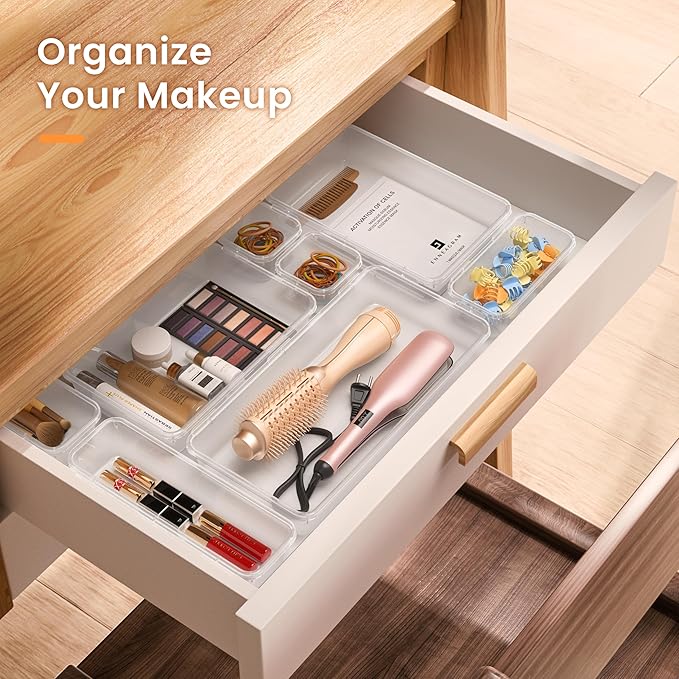 A-LuGei 【46PCS & 5Sizes】 Clear Drawer Organizer,【Hold 277 Items】 Makeup Organizer, Bathroom Organizers and Storage, Organization and Storage, Organizer Bins for Office Vanity Kitchen Tool Trays