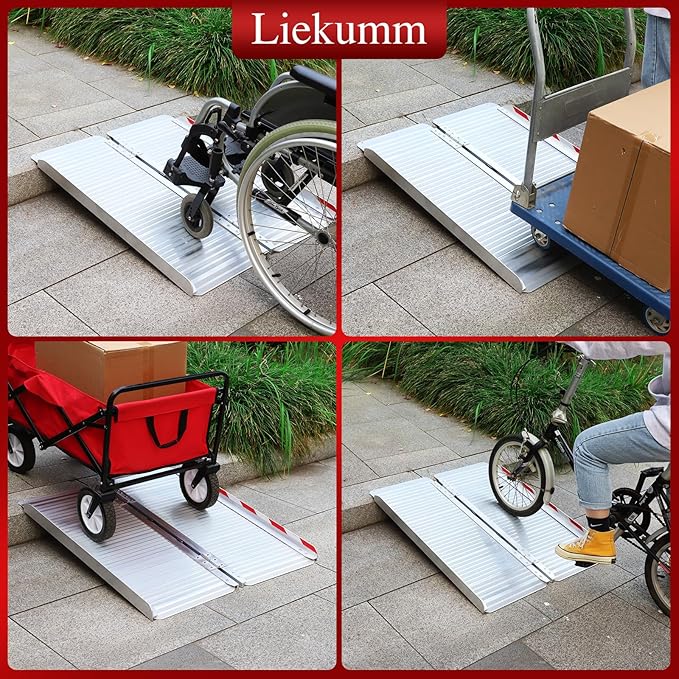 LIEKUMM 3FT Portable Wheelchair Ramp, Non-Slip Aluminum Folding Ramp for Home Steps, Doorways, and Stairs, 600 lbs Load Capacity Handicap Ramp