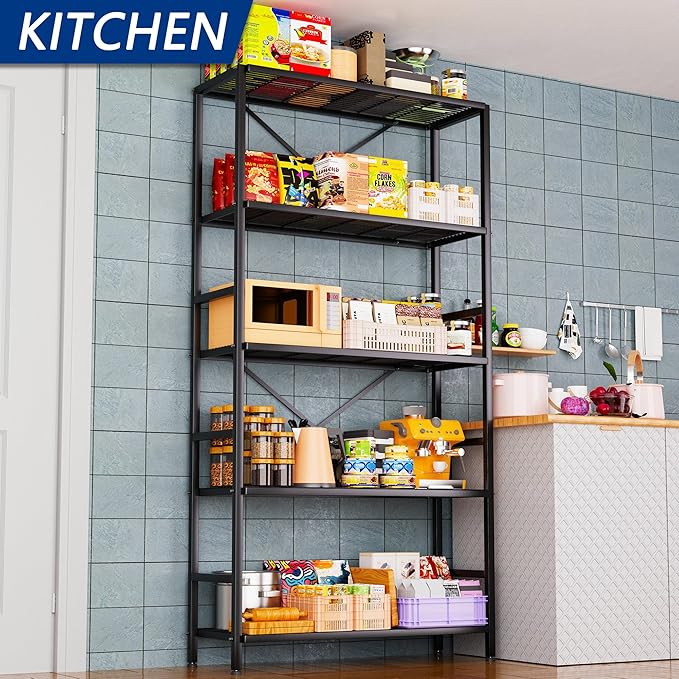 Soywey 5-Tier Heavy Duty Garage Shelving Unit,Standing Storage Shelf,Metal Wire Rack Shelf Suitable for Laundry Rooms,Bathrooms,Kitchen Storage Rooms,Wardrobes(Black,37.8L x 14W x 65.7H)