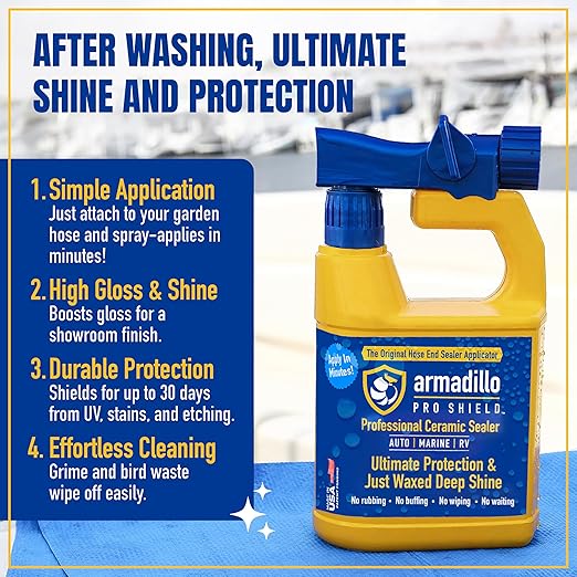Professional Ceramic Sealer – Ultimate Protection & Just Waxed Deep Shine – Spray-On Hydrophobic Ceramic Coating for Cars, Boats, & RVs – 32 oz Hose-End Sprayer