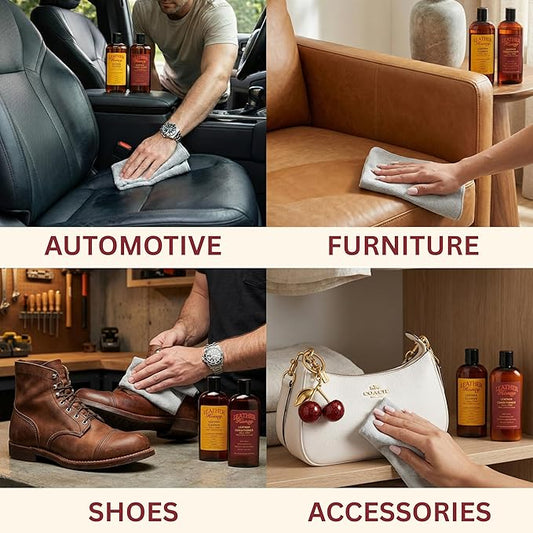 Leather Honey Complete Leather Care Kit: Cleaner, Conditioner, 2 Cloths. Non-Toxic Leather Care Made in the USA Since 1968. Restore Couches, Car Seats & Interior, Jackets, Shoes & Bags. for Any Color
