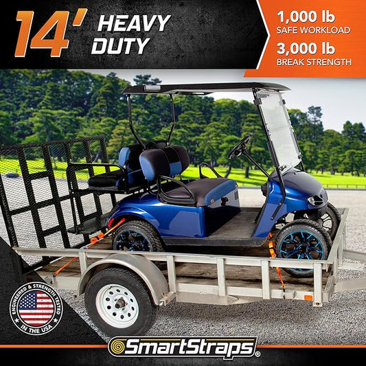 WINSTON PROD SmartStraps 14’ Premium Ratchet Straps, 4 Pack – 3,000lbs Break Strength, 1,000lbs Safe Work Load – Haul Heavy-Duty Loads Such As Boats and Appliances