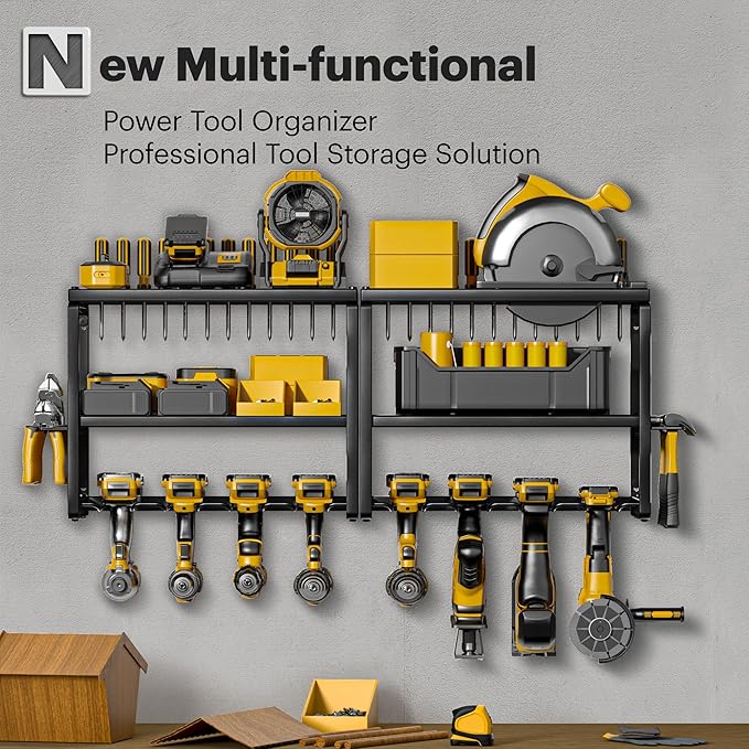 Spampur Power Tool Organizer, 15 Min Fast Assembly, 8 Slots 3 Layer Heavy Duty Metal & Max 150lb load Cordless Power Dill Holder in Garage/Workshop/Pegboard/Shed Suitable for giving for Father's Day