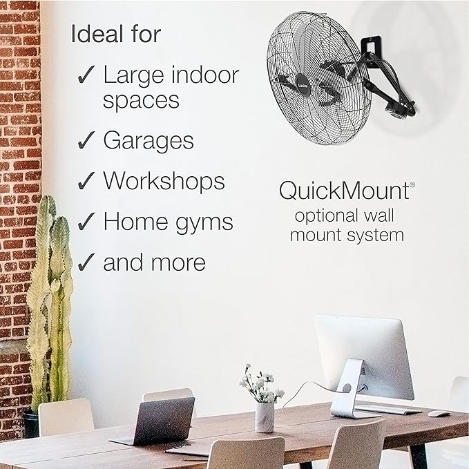 Lasko 20" Black High Velocity Wall Mount Fan with Pivoting Head - 3 Speeds, Remote Control, Ideal Wall Mount Fan or Floor Fan for Home, Garage, Attic, H20660