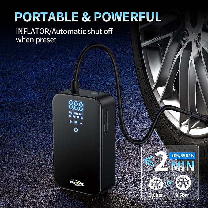 Tire Inflator Portable Air Compressor One Click Smart Pump Tire Inflator with Tire Pressure Gauge (150 PSI) 4500 mAh 2X Faster for Car Motorcycle Bicycle