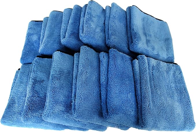 Maxshine 16" x 24" Universal 12-Pack Blue & Grey Microfiber Towels – 600GSM Ultimate Crazy 2C Series – Ultra-Soft & Absorbent Towels for Car Detailing, Drying & Polishing
