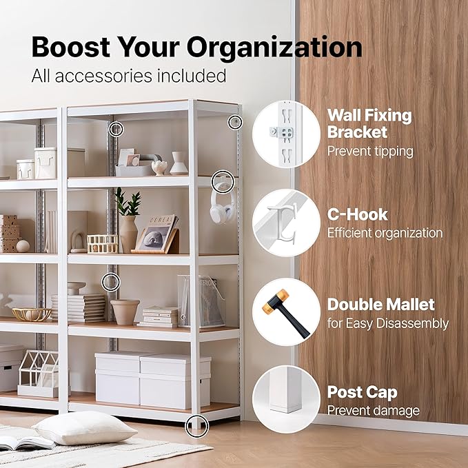 HOMEDANT House 5 Tier 24.1" W Laminated Metal Shelving Unit Adjustable Storage Utility Rack Heavy Duty Shelves Organization Multipurpose Shelf Kitchen Garage Pantry Closet 1 Pack