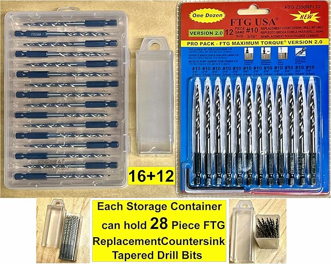 FTG USA Storage Container 4 Piece Large Size Extendable Plastic Box Used as Storage Case for Countersink and Replacement Drill Bits
