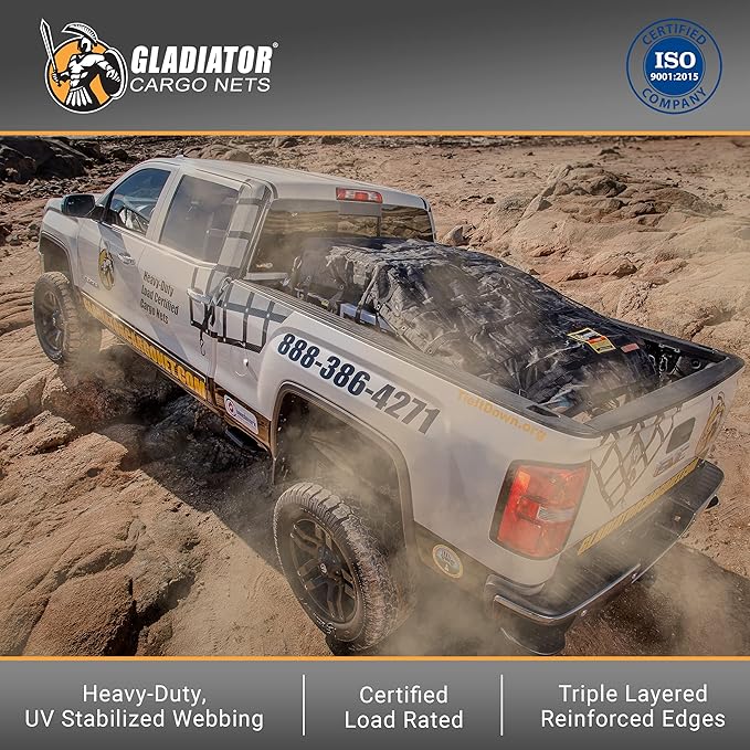 Gladiator Cargo Nets - Heavy Duty Cargo Net - Utility Beds and Trailers - Roof Racks - Accesories- SUV- (GUN-100) 4' x 8'