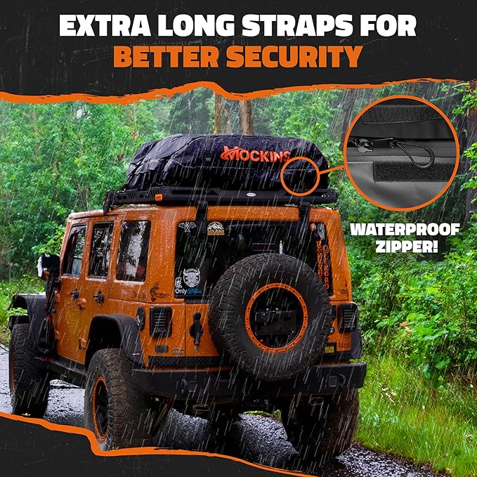Mockins 35 Cu Ft Black Rooftop Cargo Carrier Bag | 60"x42"x24" Roof Bag Cargo Carrier for Top of Vehicle | Vehicle Soft-Shell Carriers for Car Roof Storage w/Accessories | Use with or w/o Roof Rack