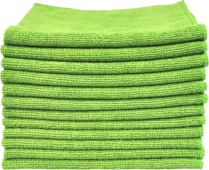 Eurow Utility 240 GSM Terry Weave Microfiber Cleaning Towels for Home, Auto, Boat, RV, Garage, Shop, Streak-Free, Scratch-Free, Reusable, Multi-Surface, Ultra Absorbent, 16x16 Inch, 12-Pack, Green