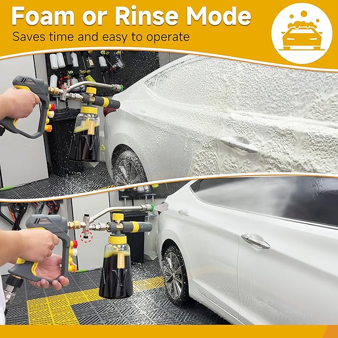 Foam Cannon Gun Dual Connector Accessory for Pressure Washer, Double Tip Attachment Soap Cannon with Power Washer Short Gun, Car Wash Foam Gun Kit, 1/4" Quick Connect, 5 Nozzle Tips
