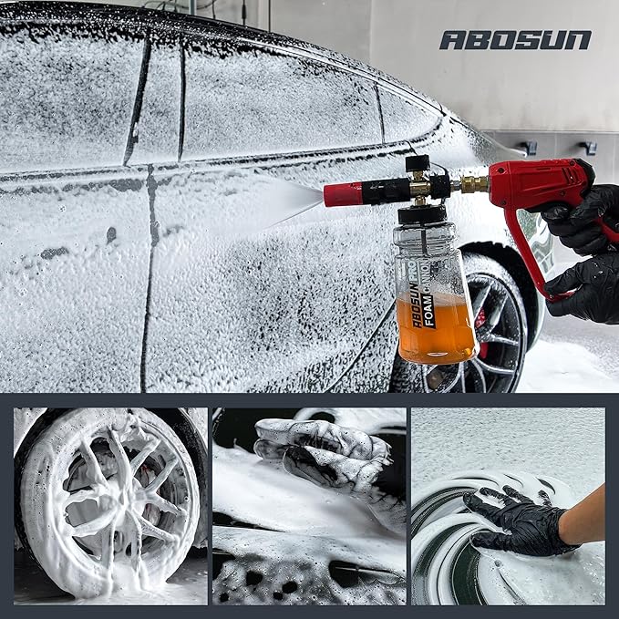 Foam Cannon for Pressure Washer with Wide Mouth, Adjustable Snow Foam Lance for Car Wash, 1/4" Quick Connect, 5 Nozzle Tips, Extra 1.1mm Orifice for Thick Foam
