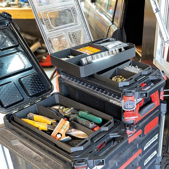 StealthMounts Six PacTray | 6-Compartment ABS Tool Tray Compatible with Milwaukee PACKOUT | Organiser for Tools, Nuts, Bolts & Small Parts | Workshop, Garage & Van Storage | Made in the UK