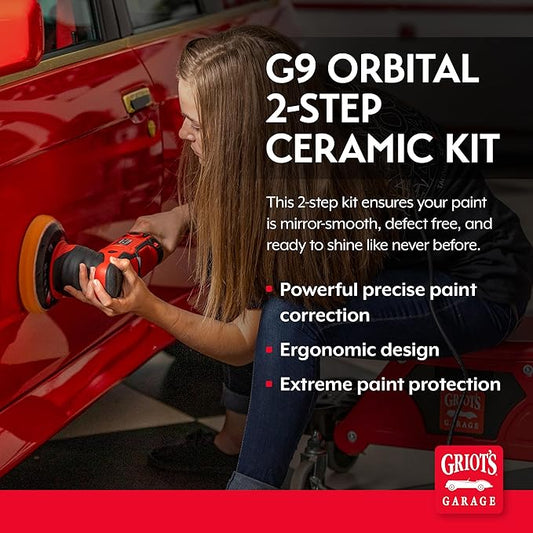 Griot's Garage G9 Orbital 2-Step Ceramic Kit for Car Polishing and Detailing, Includes Orbital Polisher, BOSS Correcting Cream, 6.5" Foam Pads, Ceramic 3-in-1 Wax, and Microfiber Towels, 11558