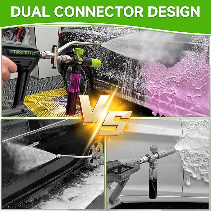 Tool Daily Short Pressure Washer Gun with Mini Foam Cannon, Dual Connector Accessory, 5 Power Washer Nozzle Tips, 1/4 Inch Quick Connect
