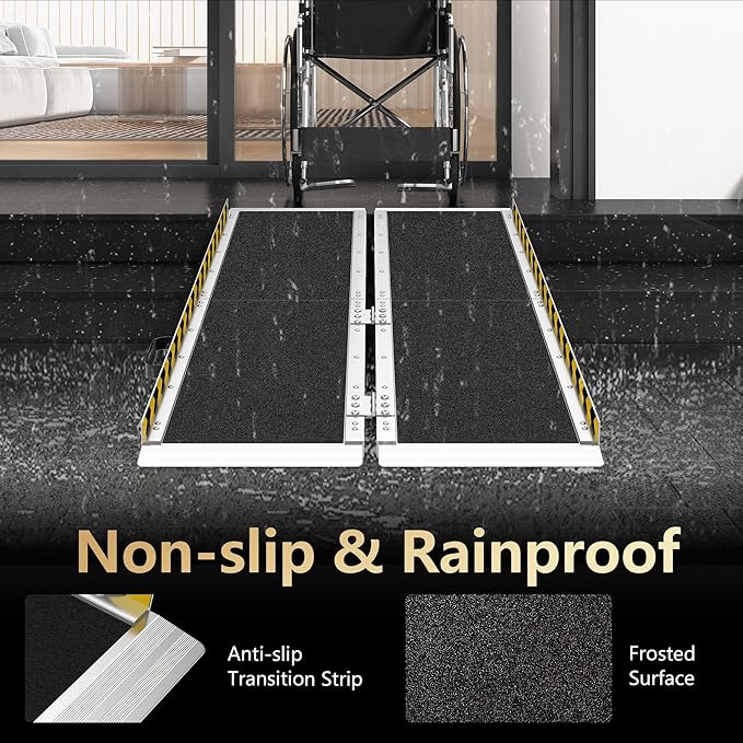 5FT Portable Wheelchair Ramp, Non-Slip Aluminum Folding Handicap Ramp, Ramps for Wheelchairs for Home with Handle, Wheelchair Ramps for Home Steps/Stairs/Threshold/Doorways/Scooter, 600LBS Capacity