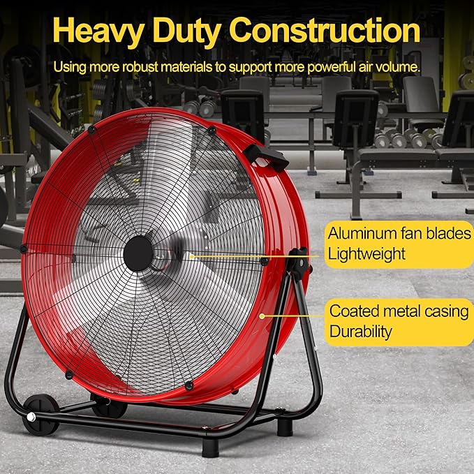 Uthfy 14000CFM Heavy Duty Industrial Drum Fan, 30 Inch High Velocity Floor Fan with 360° Tilt, 2 Casters,Handle,3 Speeds 550W Garage Fan for Shop,Patio,Yard,Commercial,Workshop,Factory